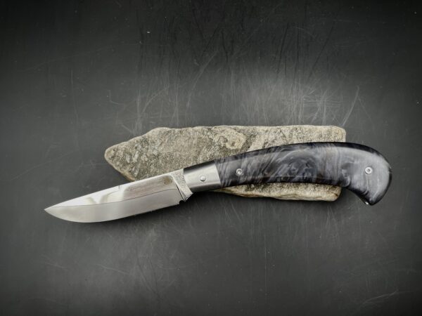 Slipjoint / lame sandwich inox/ loupe marronnier teintée noire