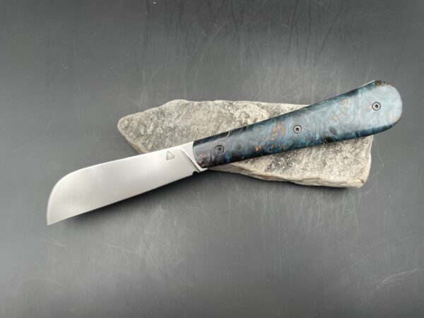 "London" lame inox 14c28 et loupe d'érable teintée bleue